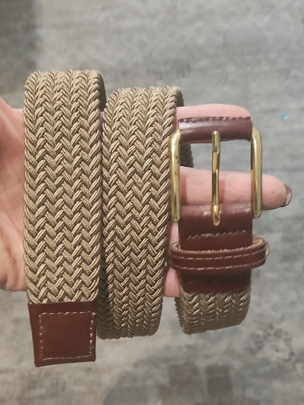 Elastic Braided Seagrass Khaki & Brown Womens Belt - Unbranded